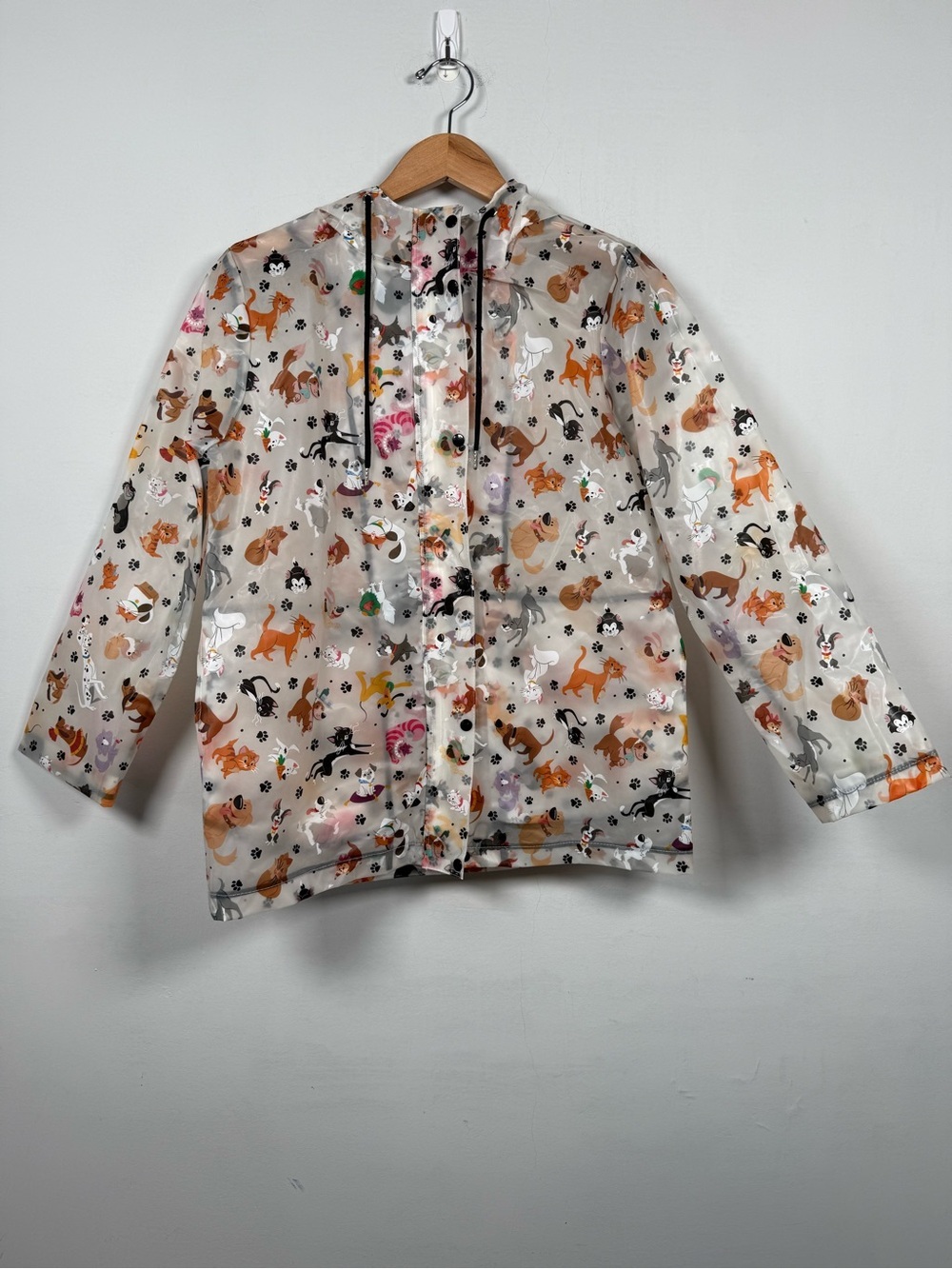RARE! Disney Parks Reigning Cats and Dogs Translucent Hooded Rain Jacket Size S